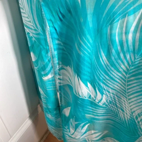 Jantzen 3/4 Sleeve Woven Maxi Duster Cover Up Teal Palm Size M NWT - Picture 7 of 10